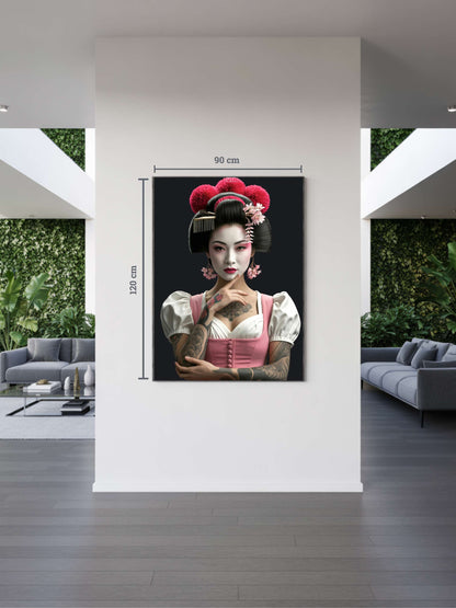 Minimalistisches Interieur mit Kunstwerk „Hikari“. Schwarzwald Kunst inspiriert von japanischer Kultur, Bollenhut-Motiv in klarer moderner Komposition.